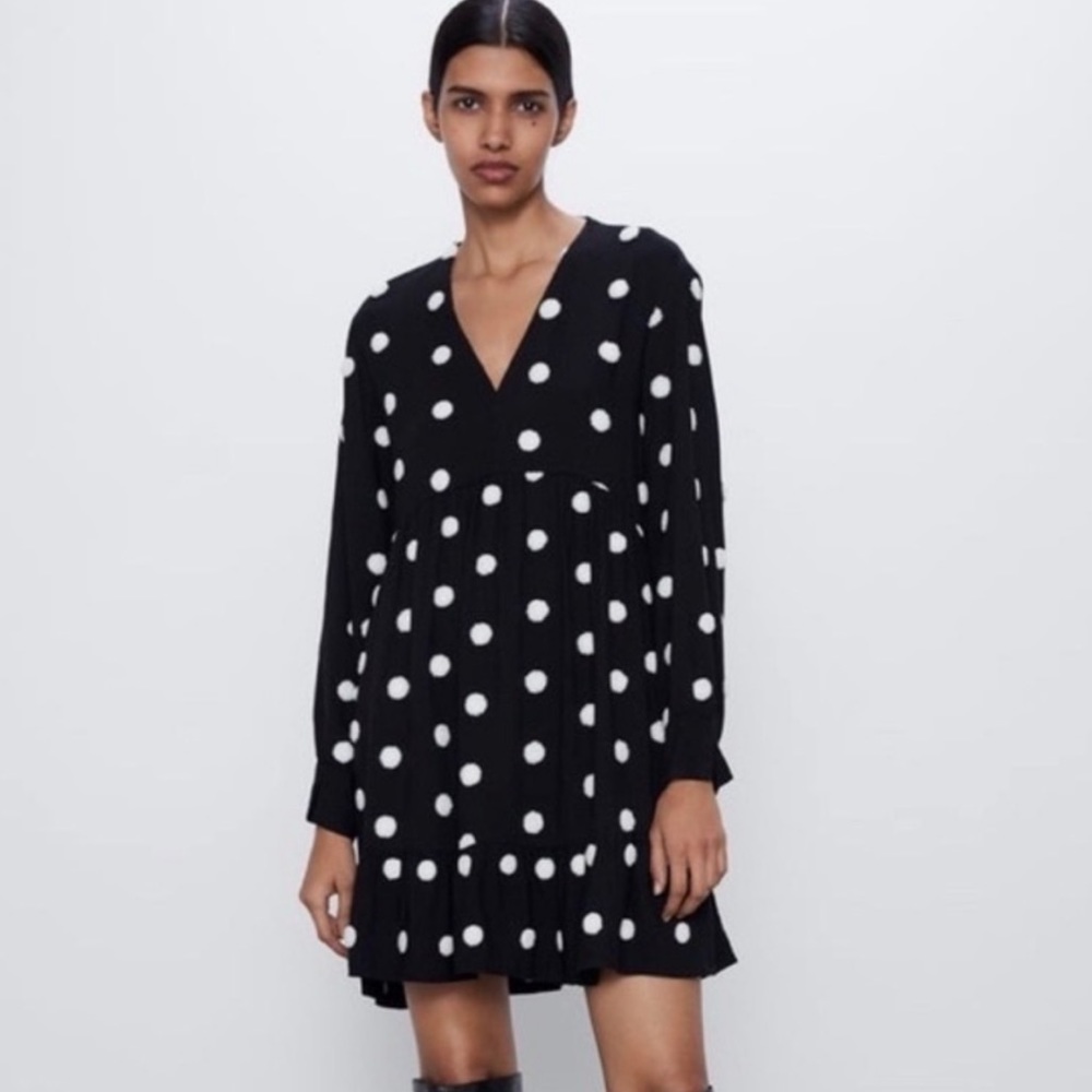 Zara fuzzy polka dot babydoll dress